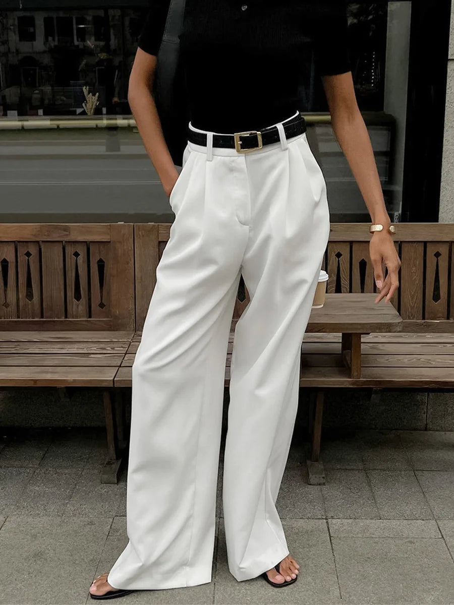 Light Luxury White Women Wide Leg Pants Spring and Autumn Temperament Versatile Commuting Leisure High Waist Straight Leg Pants