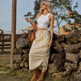Leisure elastic waist work dress, fashionable women's mid length skirt