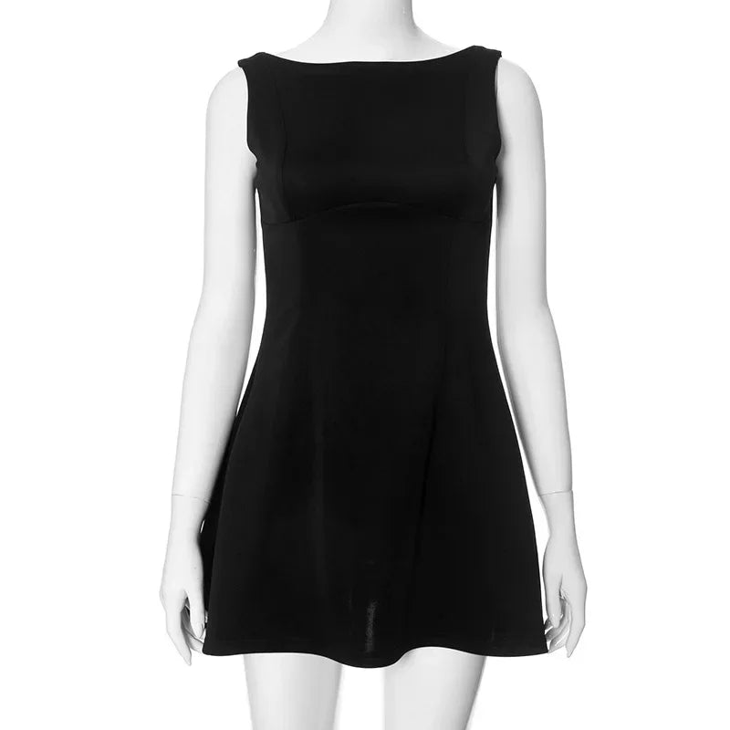 Trendix Slim Sleeveless Tank Dress Female 2024 Autumn Trendy High Waist Backless Mini Dresses Street Casual Vacation Party Dress