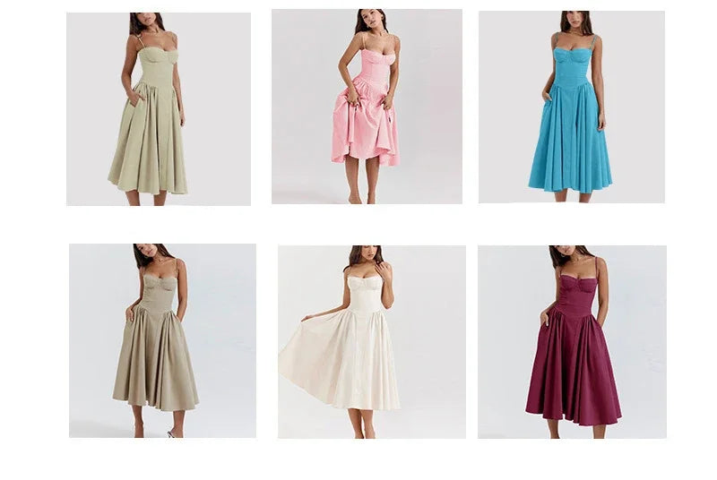 Women's French Style Long Dress with Solid/Floral/Checkered Multi Color Options Knee-Length Dress 2025 New Arrival