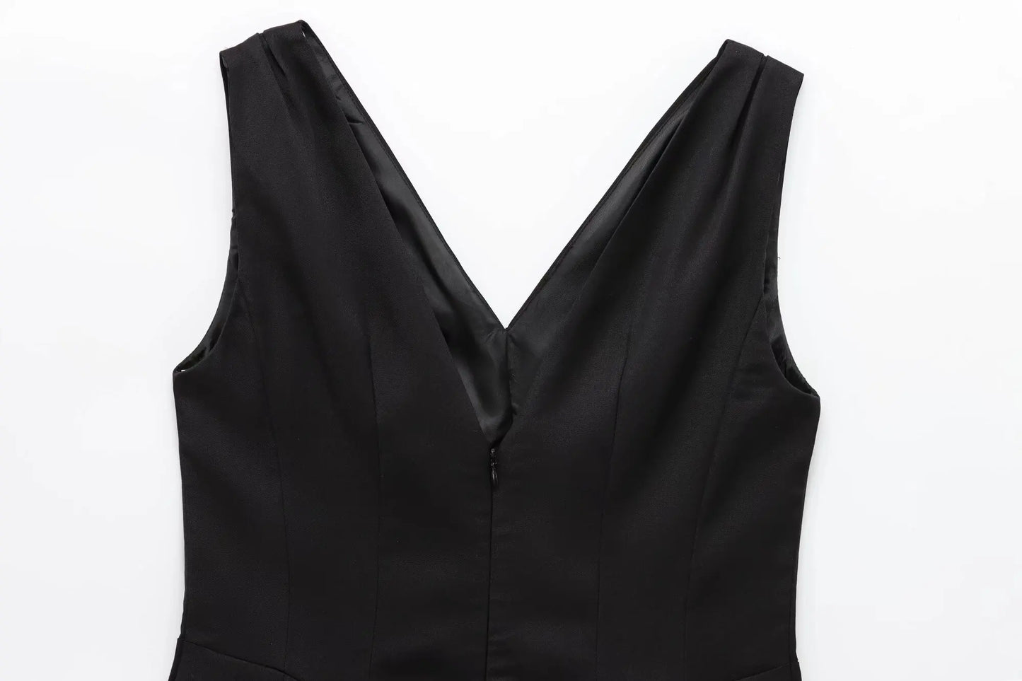 TRAFZA Summer Women V-Neck Sleeveless Backless Decorate Zipper Mini Dress Fashion Woman Sexy Dresses Street Style Party Dress