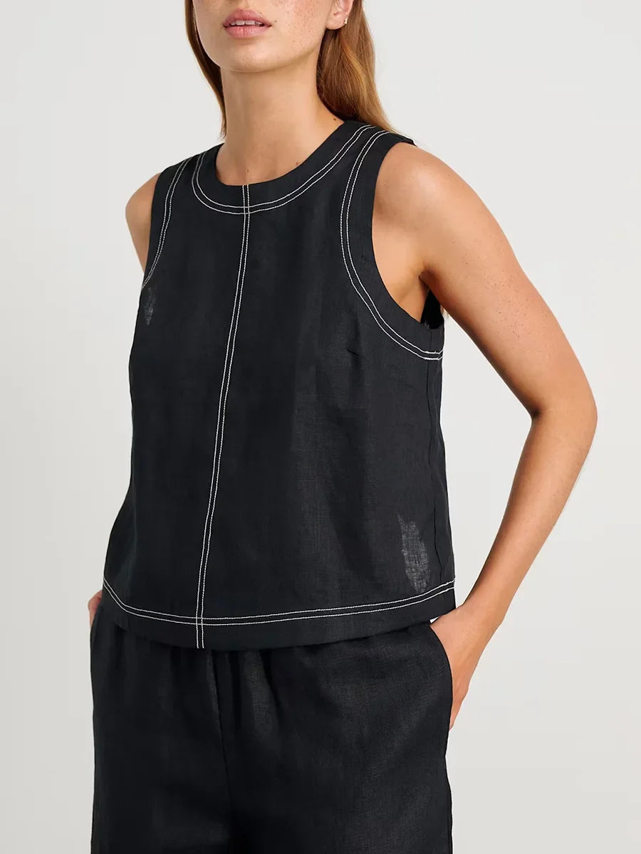 Wolfeel Cotton Linen Vest Wide Leg Long Pants Set Women's Pants Sleeveless Top Casual Suit 2025 Spring Summer New Pant Sets