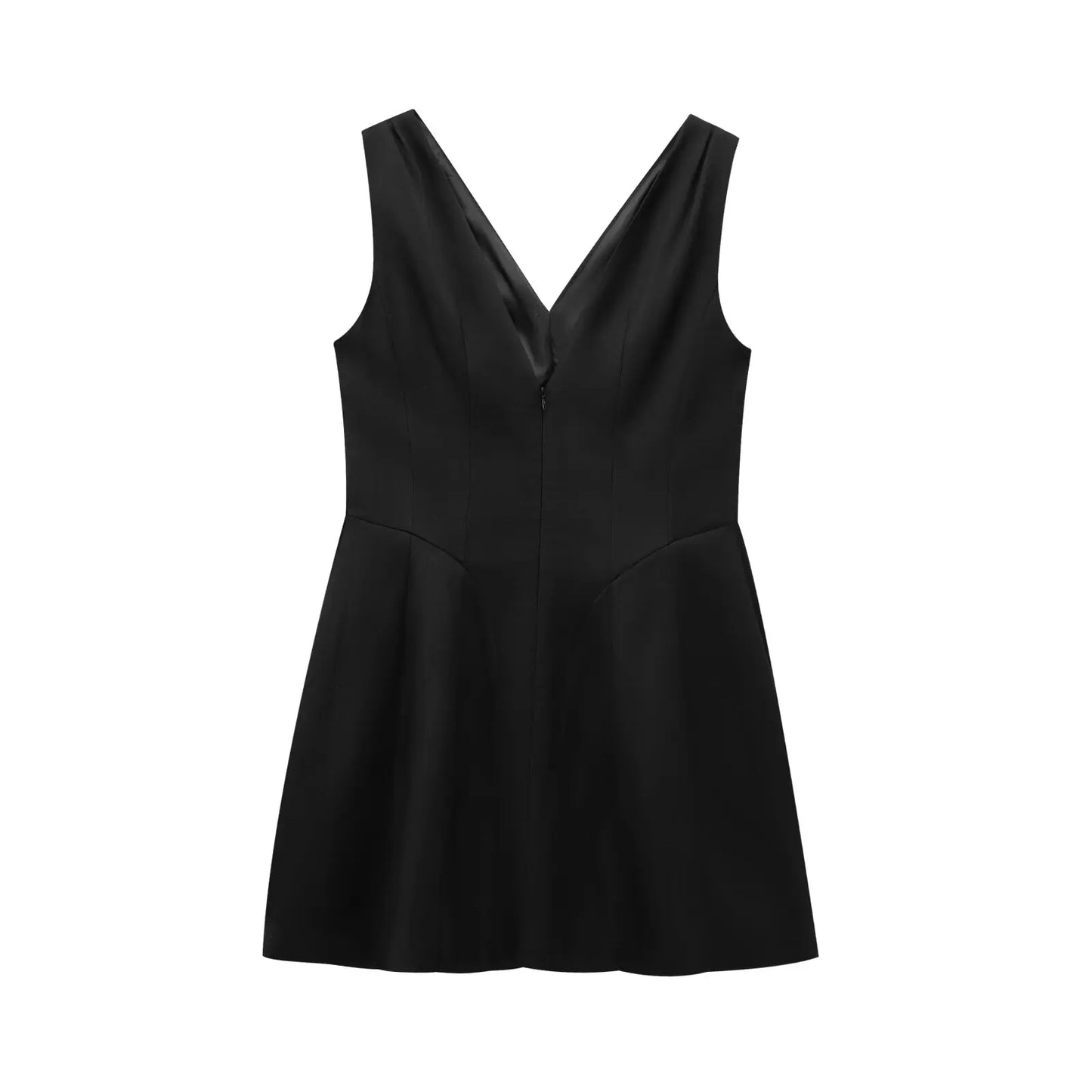 TRAFZA Summer Women V-Neck Sleeveless Backless Decorate Zipper Mini Dress Fashion Woman Sexy Dresses Street Style Party Dress