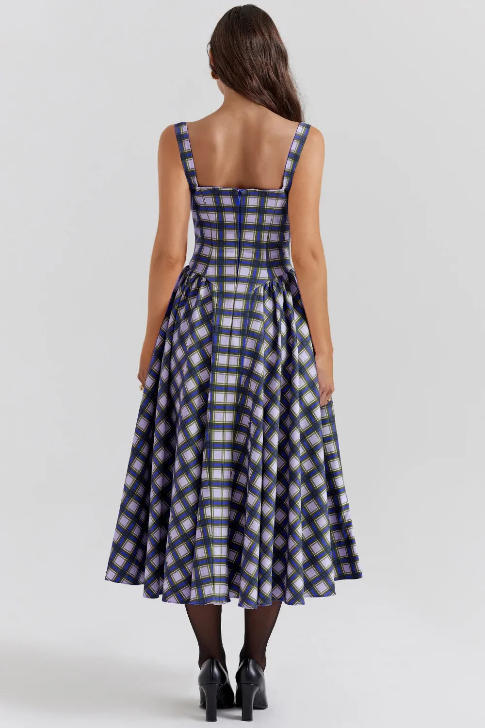 Women's French Style Long Dress with Solid/Floral/Checkered Multi Color Options Knee-Length Dress 2025 New Arrival