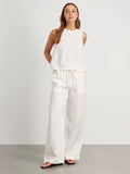 Wolfeel Cotton Linen Vest Wide Leg Long Pants Set Women's Pants Sleeveless Top Casual Suit 2025 Spring Summer New Pant Sets