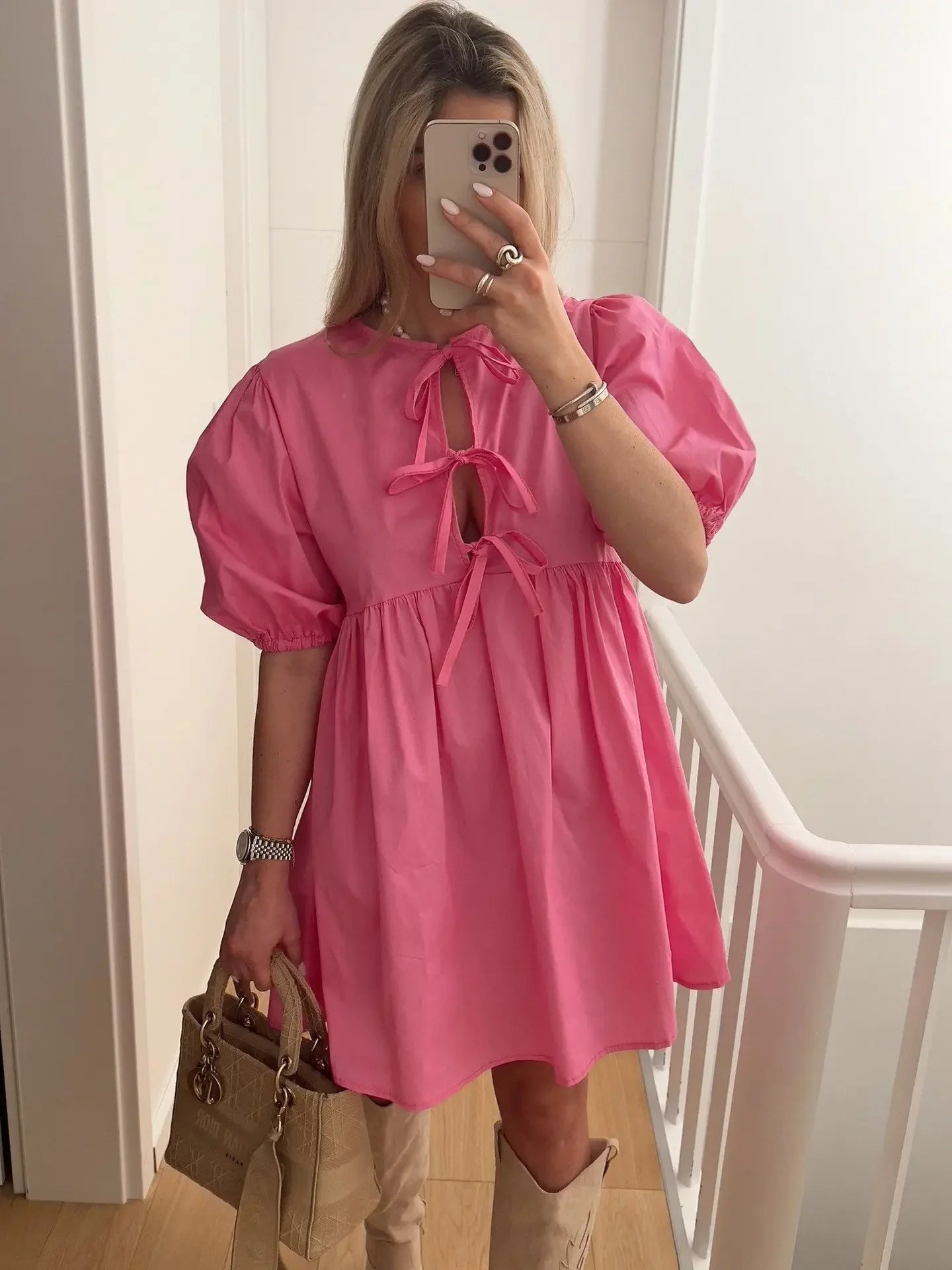 Elegant Fashion Women's Dress Cross-Border Butterfly Knot Front Strap Simple Style Chinese Origin Clothing Ladies' Skirt