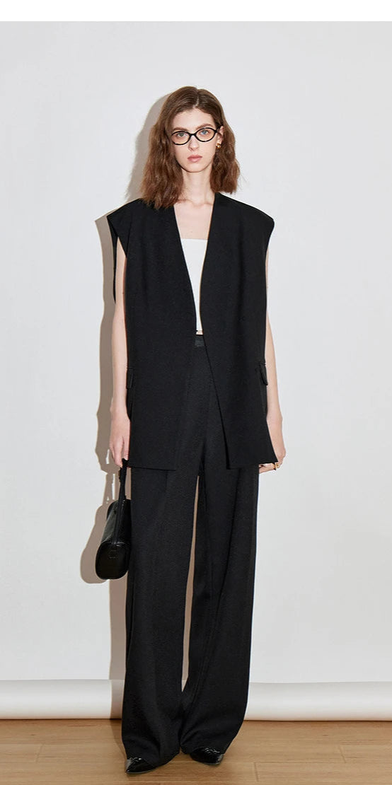 TOYOUTH Women Blazer 2025 Spring New Old Money Style Back Split Mid Length Sleeveless Elegant OL Workwear Jacket