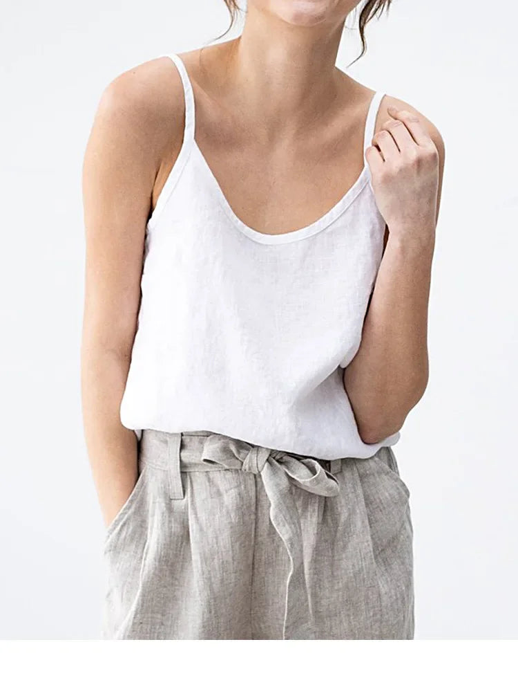 Pure Color Cotton Linen Sleeveless V-Neck Women's Tank Top Loose Fit Simple Style Outerwear Casual Comfortable Vest