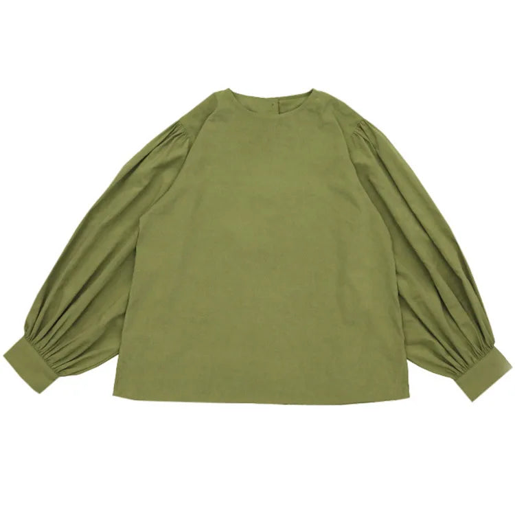 Japan Style Office Lady Elegant Vintage Blouse Women O-neck Loose Lantern Sleeve Shirts Solid All-amtch Blusas Autumn Ladies Top