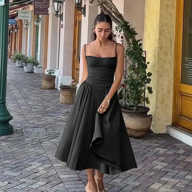 Women's French Style Long Dress with Solid/Floral/Checkered Multi Color Options Knee-Length Dress 2025 New Arrival