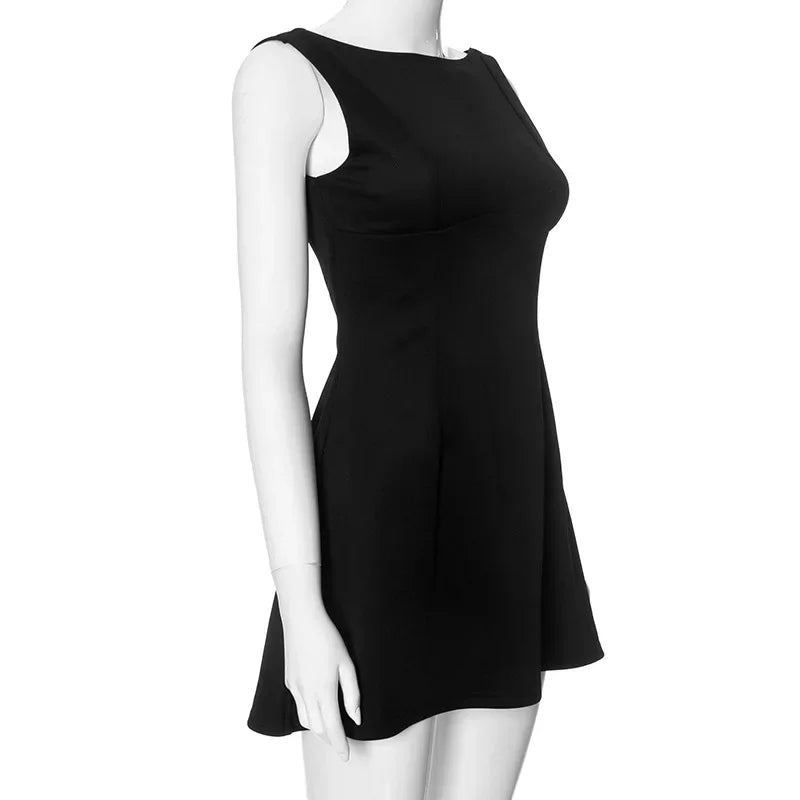 Trendix Slim Sleeveless Tank Dress Female 2024 Autumn Trendy High Waist Backless Mini Dresses Street Casual Vacation Party Dress
