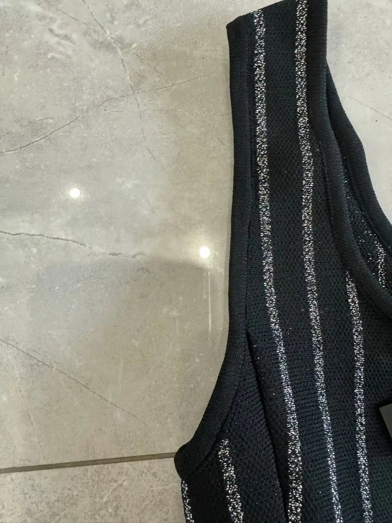 Women's Blue or Black Geometric Jacquard Sleeveless Dress Autumn New Sweet Ladies Slim High-Waisted A-Line Short Robe 5240164