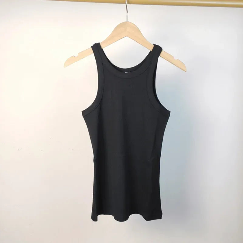 (High Quality)2025 Women Tops Racer Vest Women Solid Color All-match Elastic Cotton Espera Base Vest LUXURY Nordic Style Casual