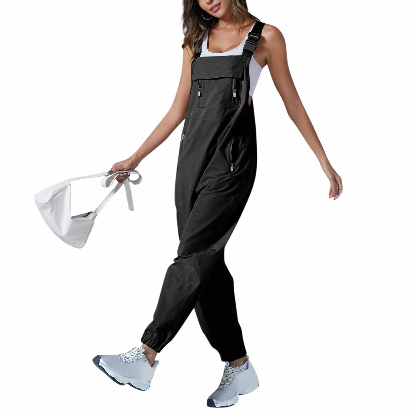Women'S Jumpsuits Summer Fashion Casual Loose Wide Leg Jumpsuits Solid Color Insert Pockets Retro Button Strap Jumpsuits