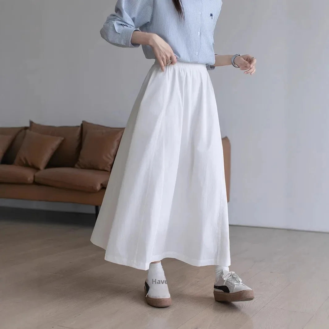 Elegant White A- Line Mini Skirt Women's Spring Summer New French Style Long Skirt Slimming Polyester Fiber Solid Color Skirt