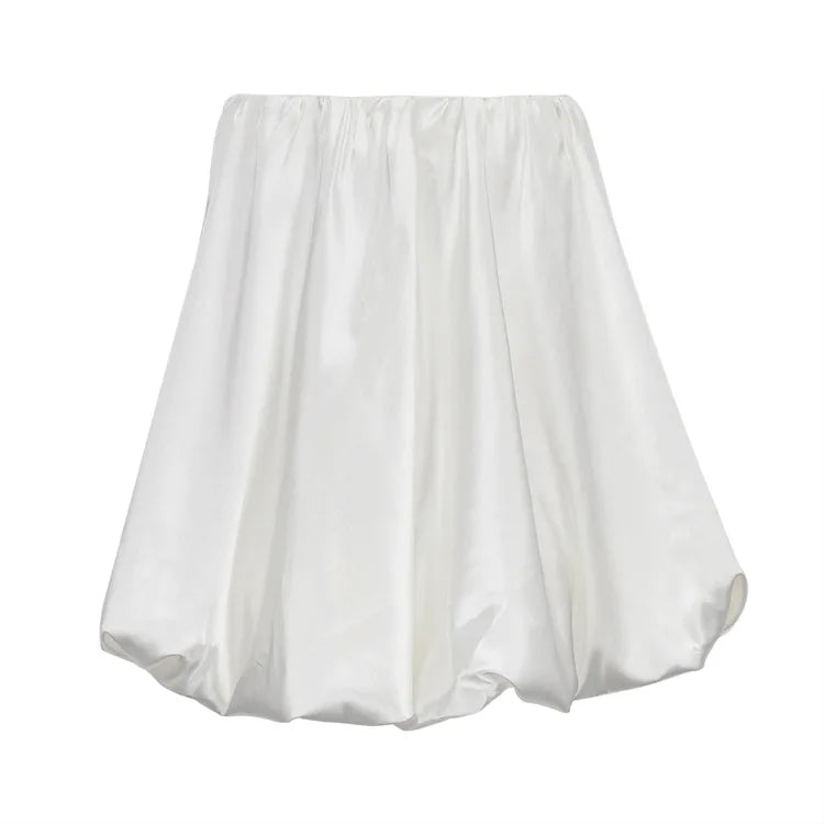 Office Lady Elegant Female Casual Satin Mini Skirt Women Korean Fashion High Waist A-line Vintage White Balloon Skirt