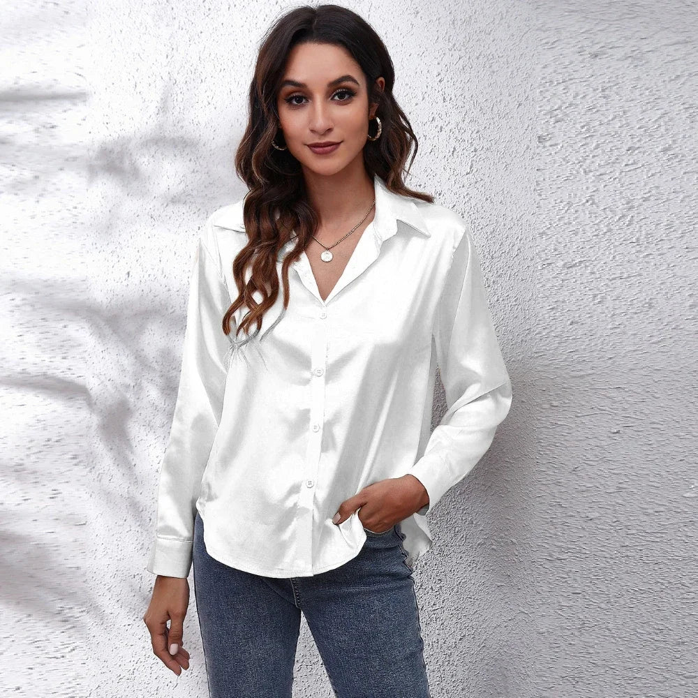 Satin Blouse Shirt Silk Tops Elegant Long Sleeve Loose Womens Blouses Camisas De Mujer Spring Autumn Streetwear Women Clothes