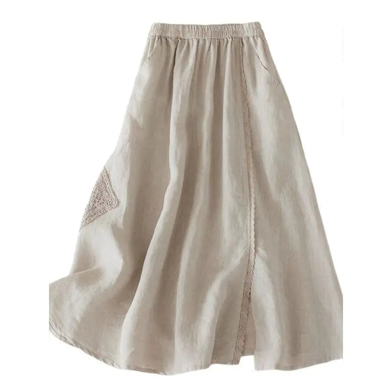 High Waist Casual Embroidery Skirts Women New Arrival 2024 Summer Vintage Style Solid Cotton Linen Female A-line Long Skirt