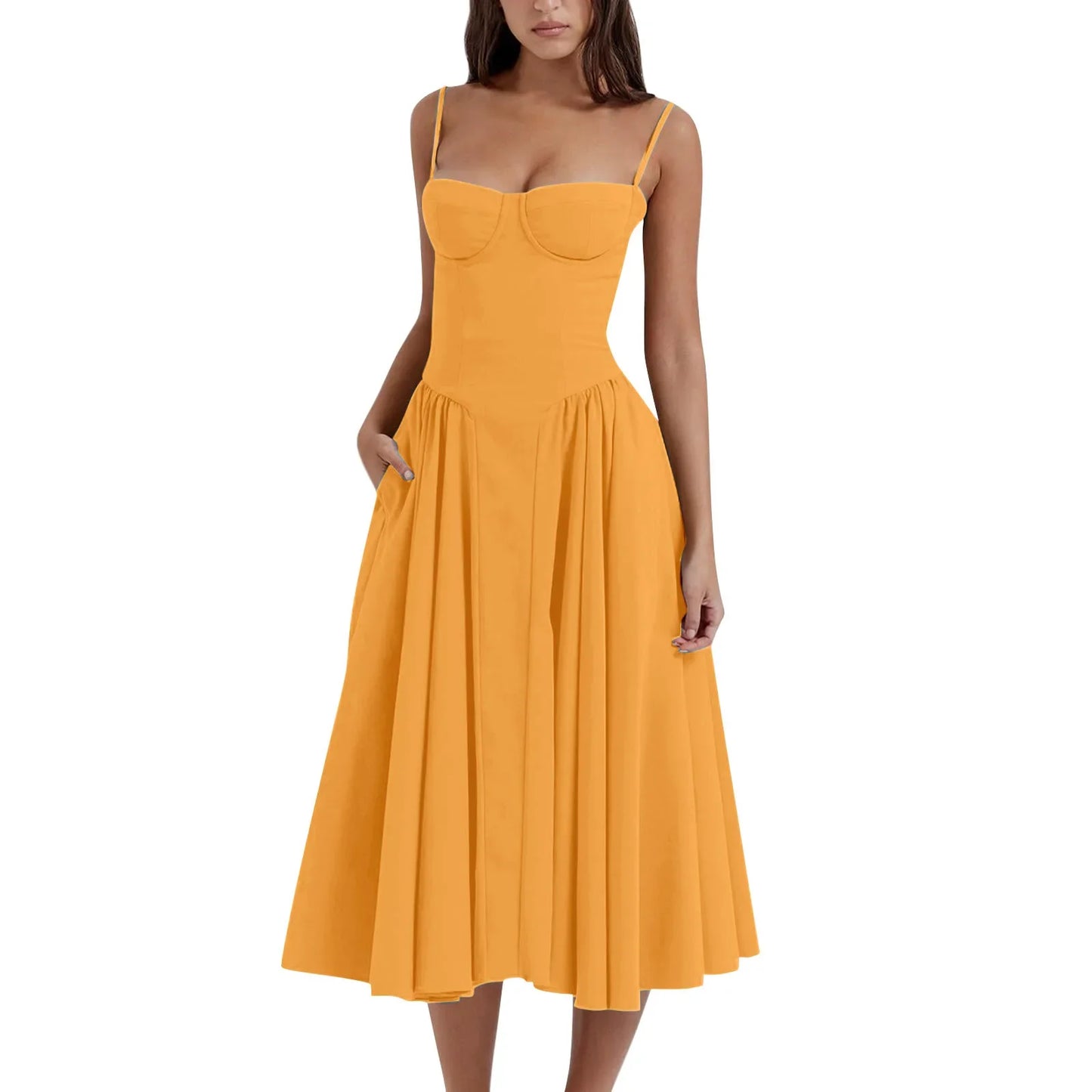 Women's French Style Long Dress with Solid/Floral/Checkered Multi Color Options Knee-Length Dress 2025 New Arrival