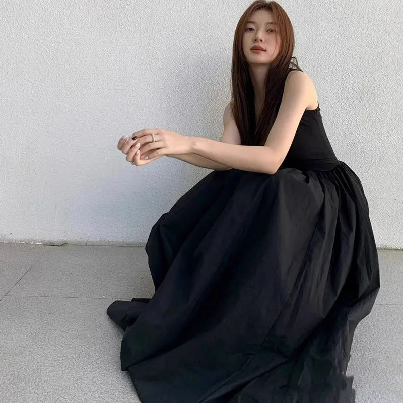 Black Strapless Long Dress Women Fashion Slim Sleeveless O-Neck High Waist Dresses Female 2025 Spring Summer new Party Vestidos