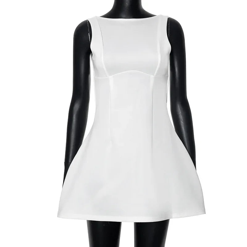 Trendix Slim Sleeveless Tank Dress Female 2024 Autumn Trendy High Waist Backless Mini Dresses Street Casual Vacation Party Dress