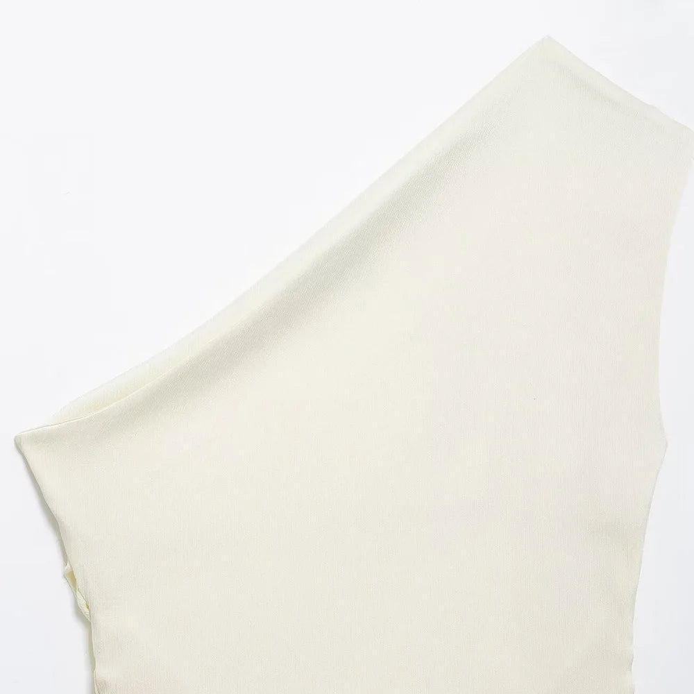 TRZA Women's Asymmetric Draped Blouse One Shoulder Side Zipper Chic Fashion Top Female Shirt