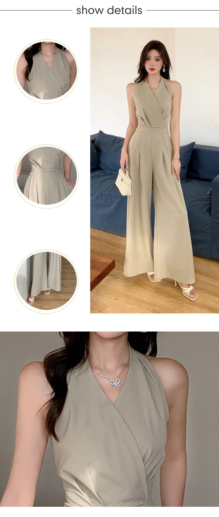 Fashion Elegant Women's Maxi Jumpsuits Style Formal Casual Hatler Bandage Bow Backless Long Pants Party Mujer Loose Rompers Lady