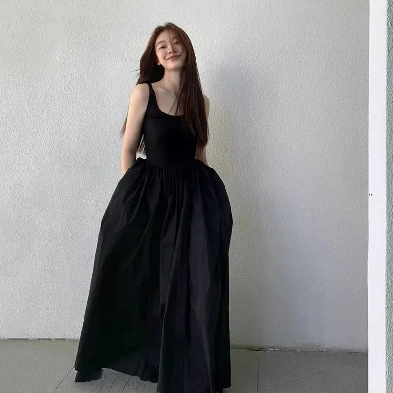 Black Strapless Long Dress Women Fashion Slim Sleeveless O-Neck High Waist Dresses Female 2025 Spring Summer new Party Vestidos