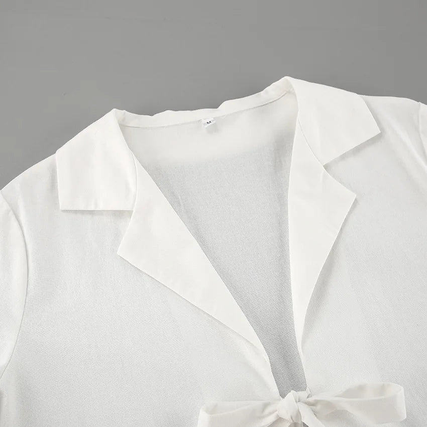 TARUXY Fashion White Cotton Linen Hollow Out Lace Up Top And Short Pants Suit Women's Loose Top Casual Splice Sets Lady Summer