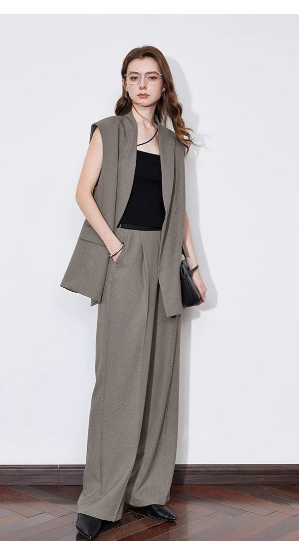TOYOUTH Women Blazer 2025 Spring New Old Money Style Back Split Mid Length Sleeveless Elegant OL Workwear Jacket