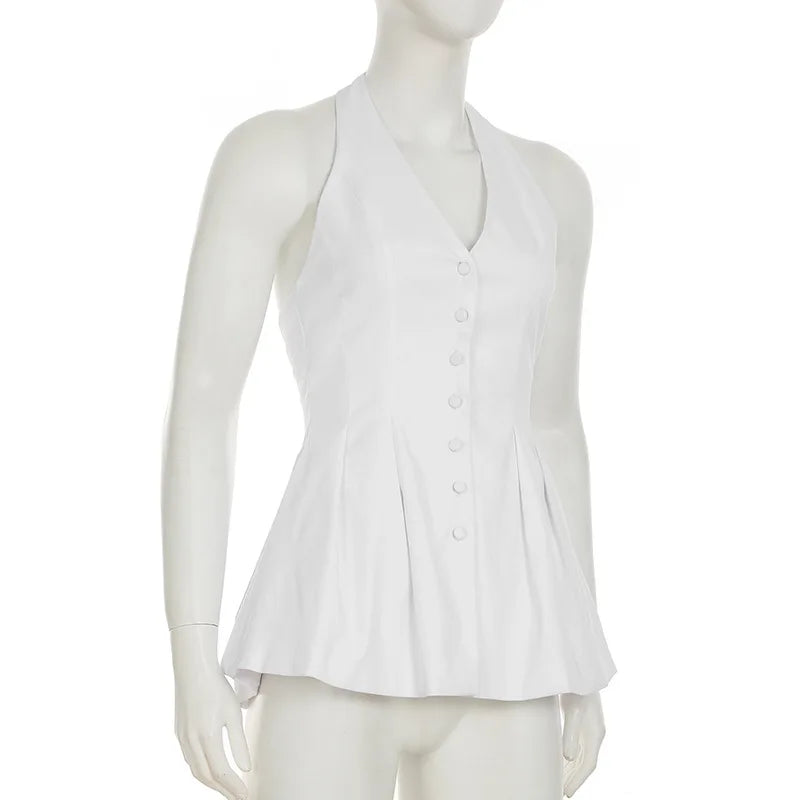 Tuularose White Sexy Top Elegant V Neck Slim Sleeveless Backless Top Casual Beach Vacation High Street Commuter Female Tops 2025
