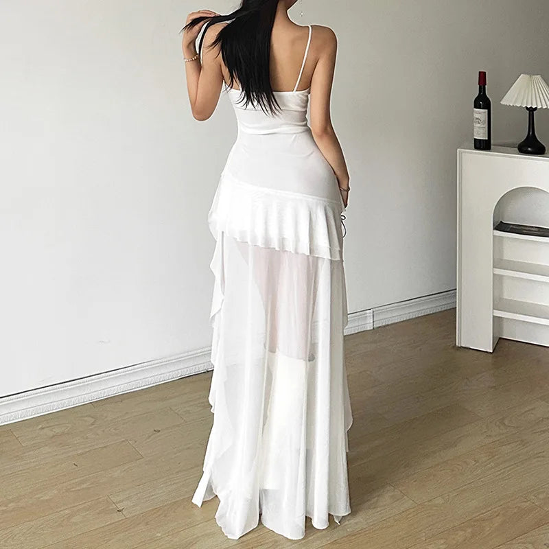 2025 Y2k Aesthetic Irregular Ruffled Dress Sexy Backless Harajuku Pleated Dresses Streetwear Sleeveless Bodycon Vestido De Mujer