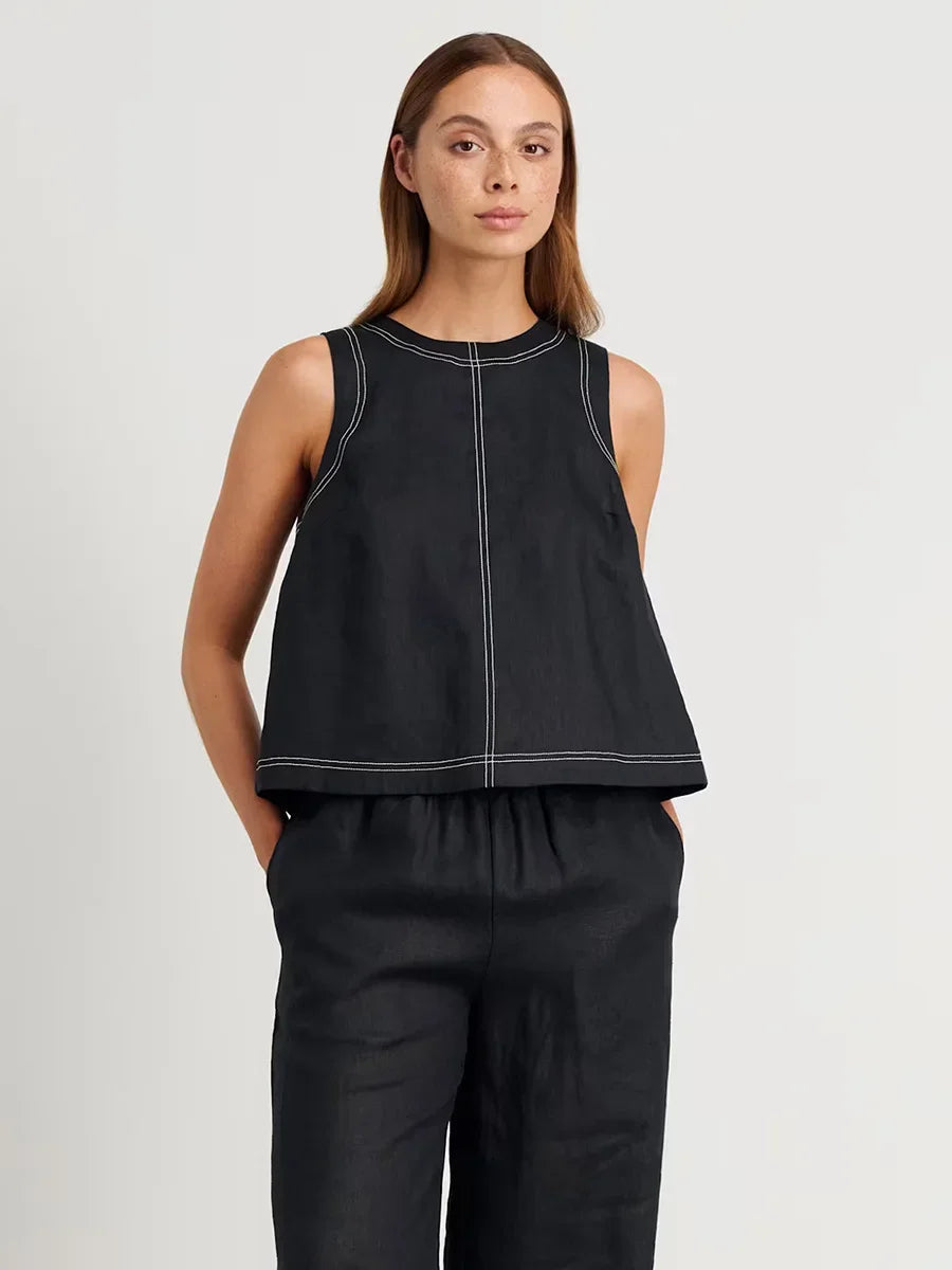 Wolfeel Cotton Linen Vest Wide Leg Long Pants Set Women's Pants Sleeveless Top Casual Suit 2025 Spring Summer New Pant Sets