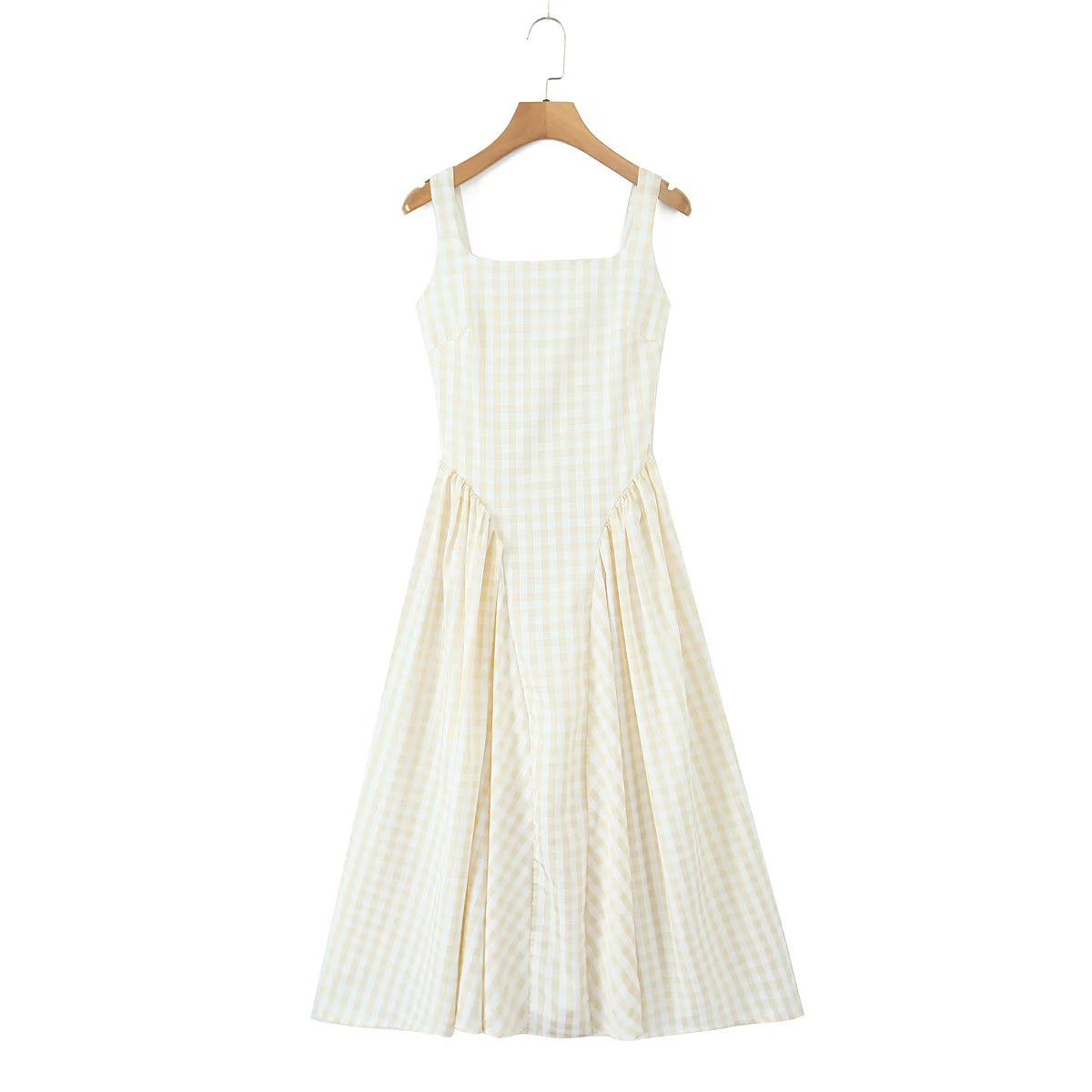 Sexy Sleeveless Elegant Plaid Dress Women Lace Up Back A-line Midi Summer Dresses Party Robe