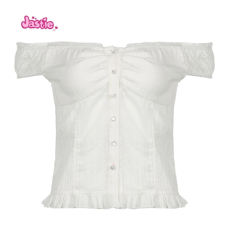 2024 New White Lace Tied Square Neck Summer T-shirts Chic Elegant Short Sleeve Tee Cotton Y2K Street Casual Bow Tie-up Top Women
