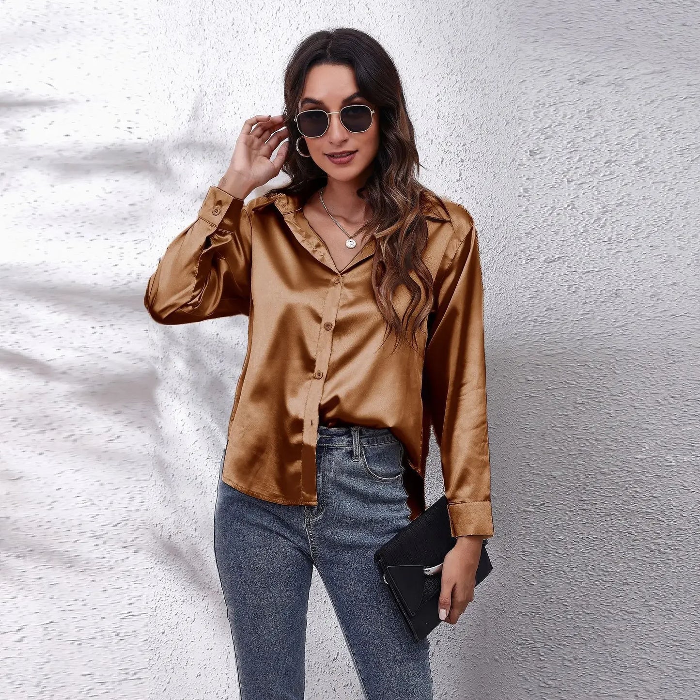 Satin Blouse Shirt Silk Tops Elegant Long Sleeve Loose Womens Blouses Camisas De Mujer Spring Autumn Streetwear Women Clothes