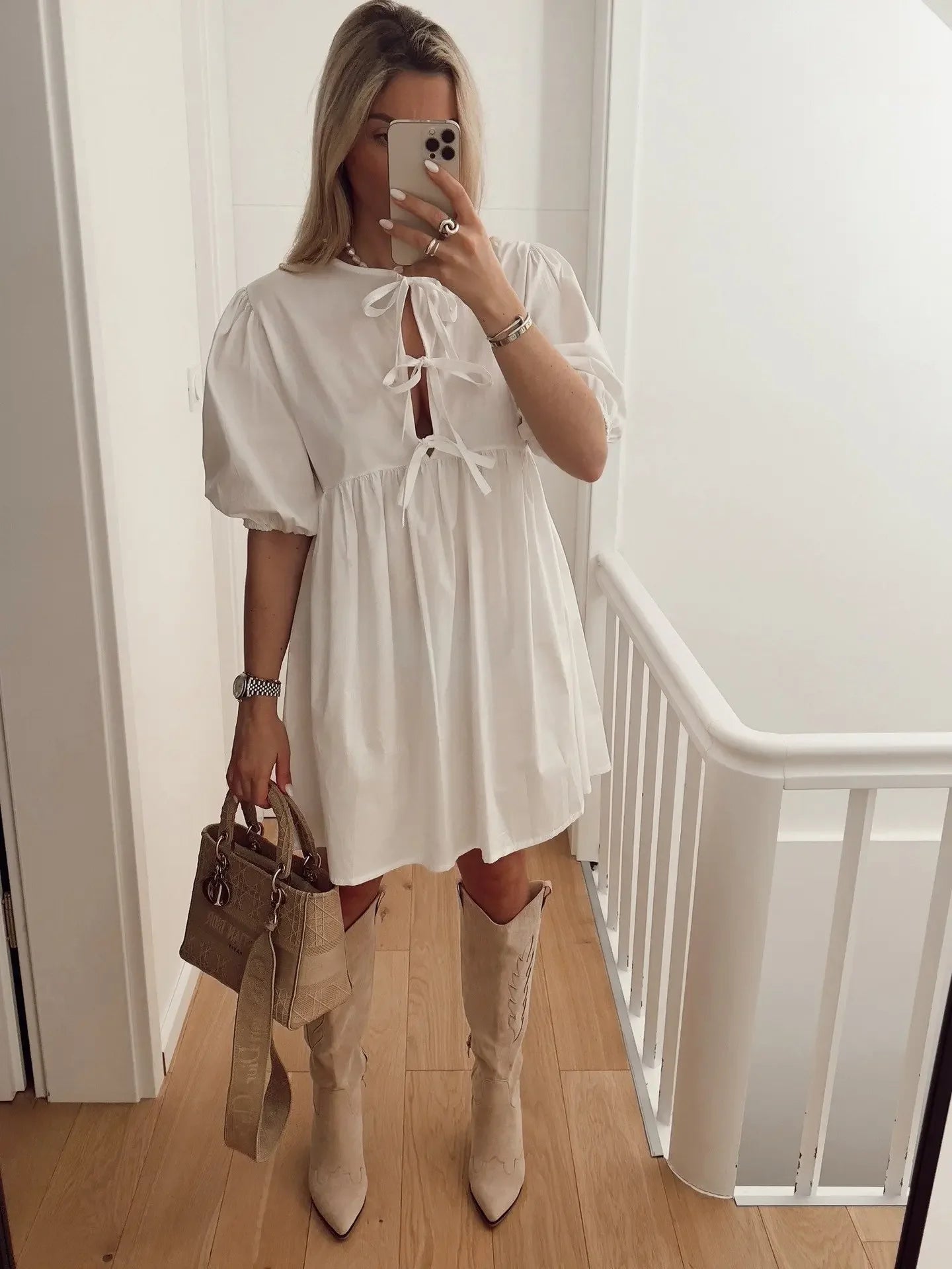 Elegant Fashion Women's Dress Cross-Border Butterfly Knot Front Strap Simple Style Chinese Origin Clothing Ladies' Skirt
