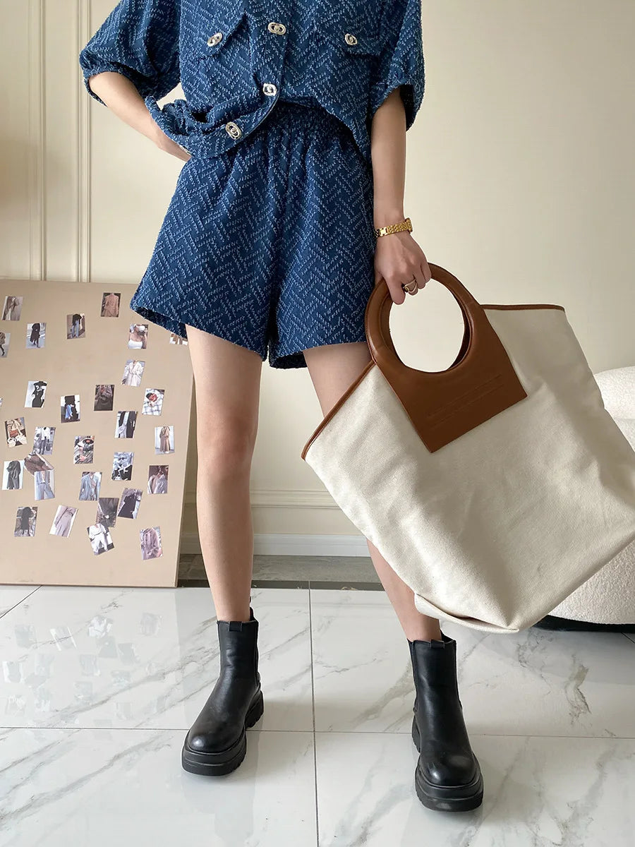 Women's Denim Short Sleeve Top and Shorts Two Piece Suit French Fashion Spring Summer Cowgirl Top Streetwear Korean Leisure New
