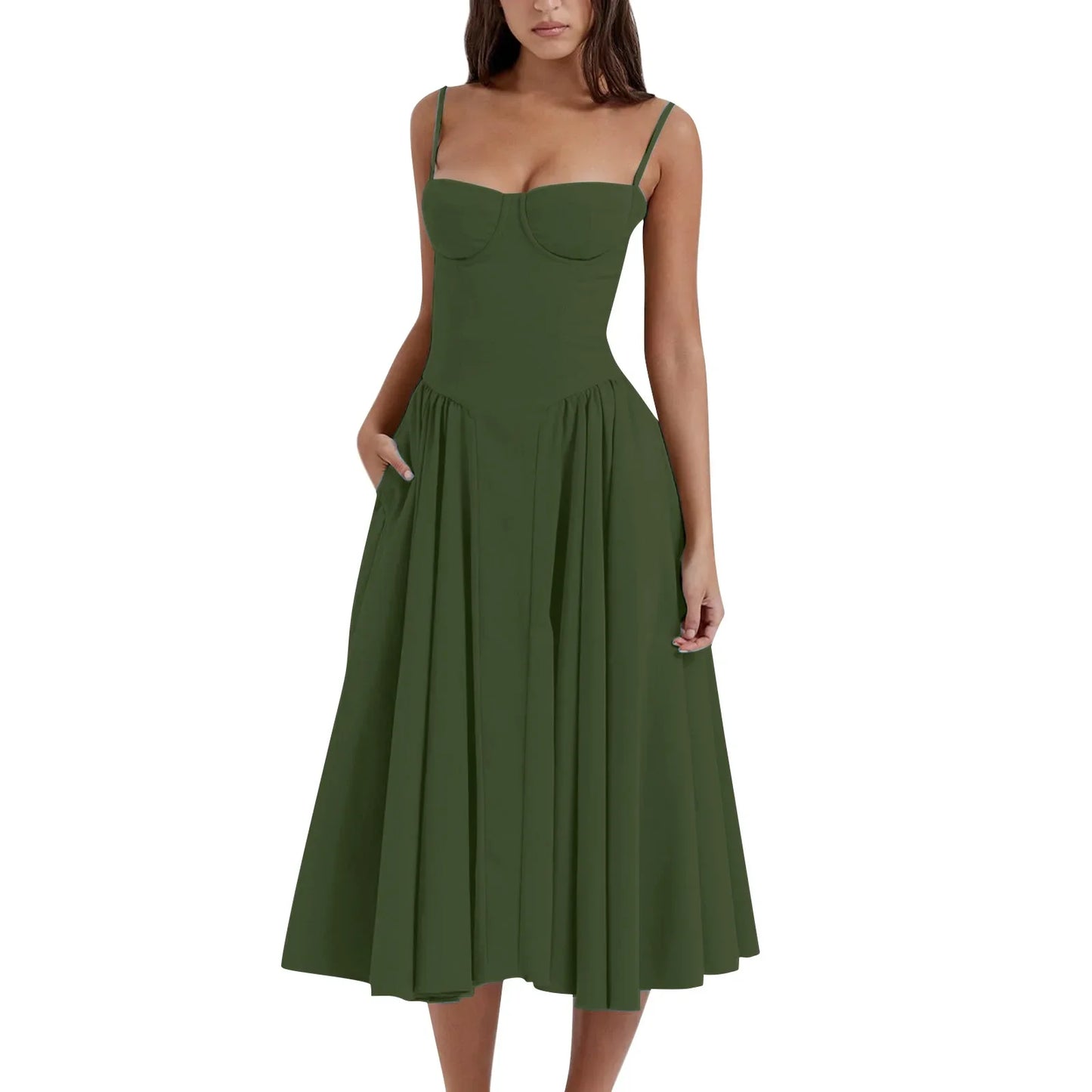 Women's French Style Long Dress with Solid/Floral/Checkered Multi Color Options Knee-Length Dress 2025 New Arrival
