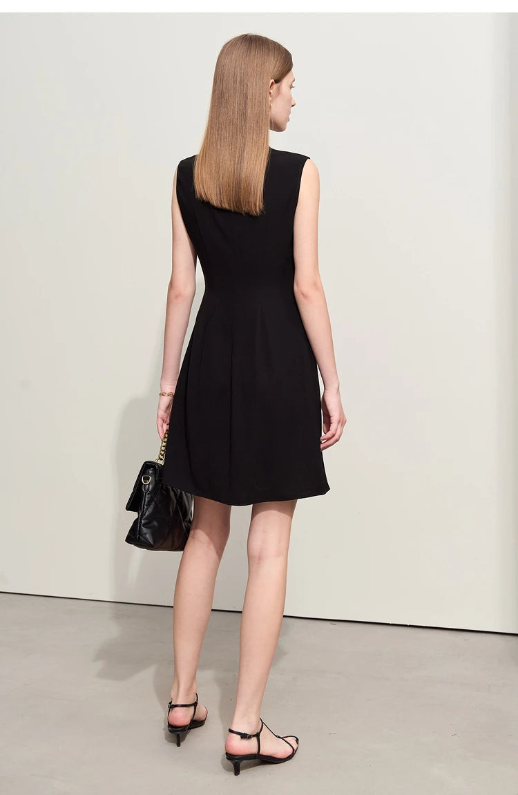 Amii Minimalism 2024 Summer New Sleeveless Small Black Dress Short Slim Half-high Neck Fashion Female Dresses for Women 12452052