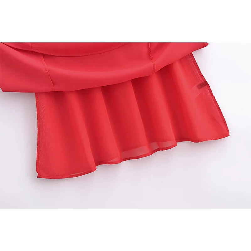 French Red Holiday Party Sling Summer Dress For Women Bow Shoulder A-line Slim Midi Chiffon Dresses