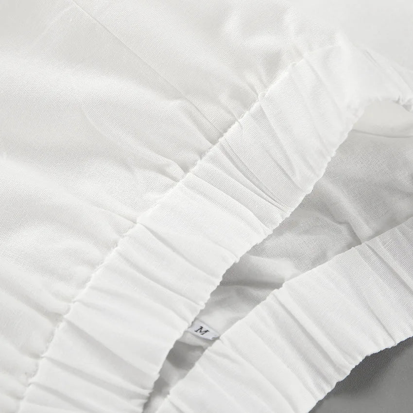 Tuularose White V-neck Shorts Set 2025 Summer Patchwork Lacing Cotton Linen Loose Women Two Piece Casual Solid Long Sleeve Suit