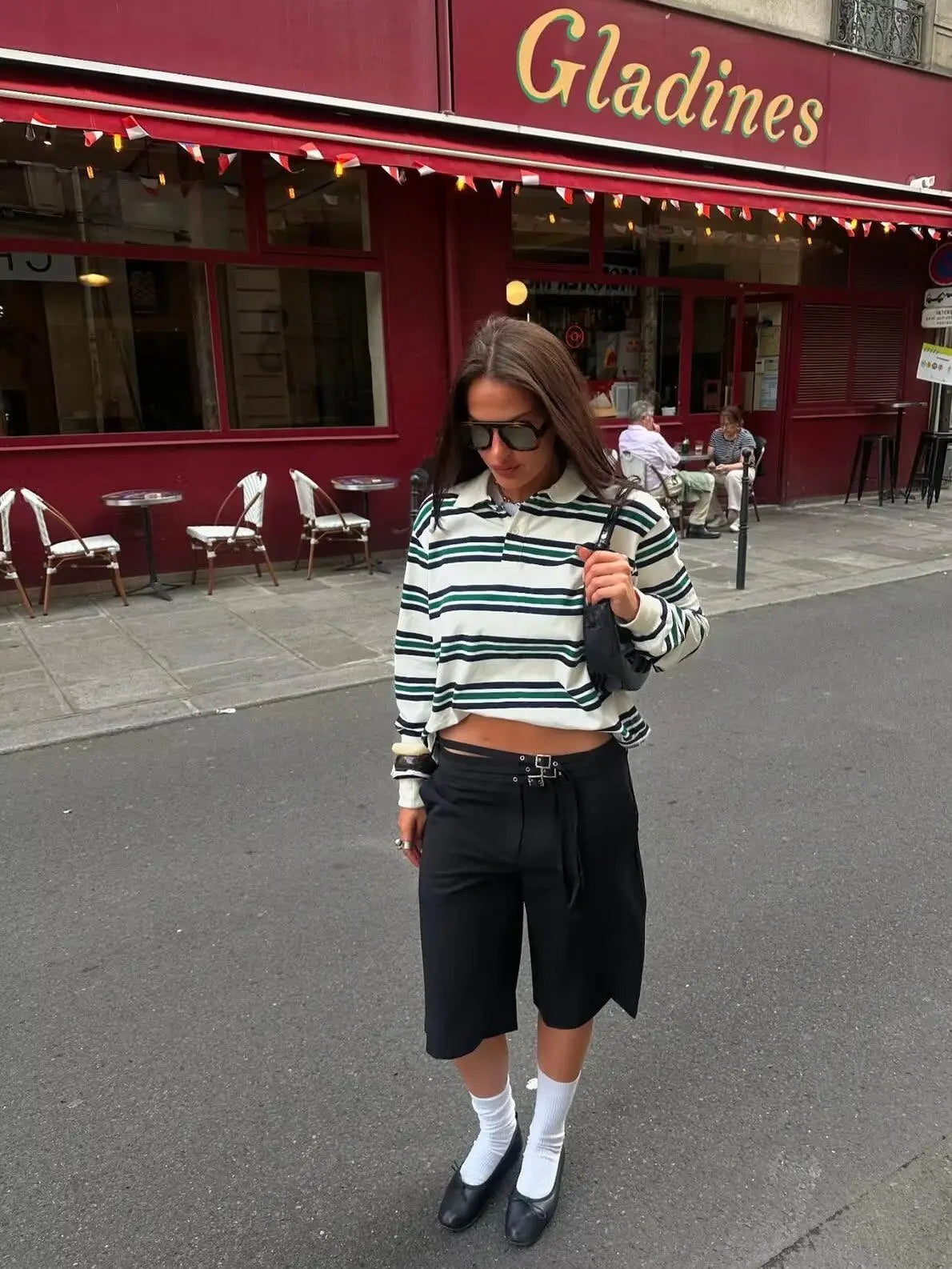 Summer 2025 Polo Shirts Woman Long Sleeve Tops Women Striped Vintage Clothes Polo Shirts Mujer Streetwear Casual Tops Brown