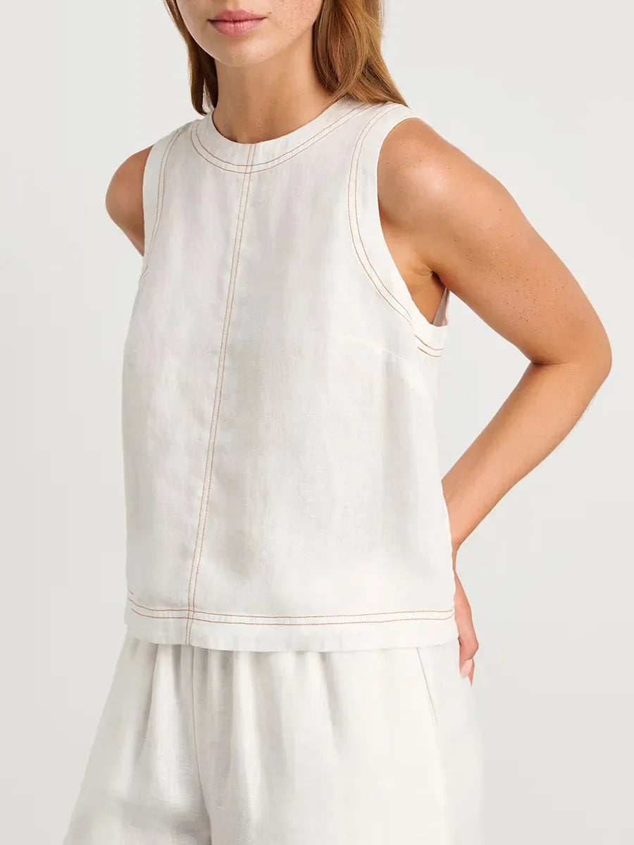 Wolfeel Cotton Linen Vest Wide Leg Long Pants Set Women's Pants Sleeveless Top Casual Suit 2025 Spring Summer New Pant Sets