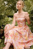 SAW Independent Station Pure Desire Square Collar Dress with Pocket Pink Print Ribbon Corduroy Sleeveless Women's Dress