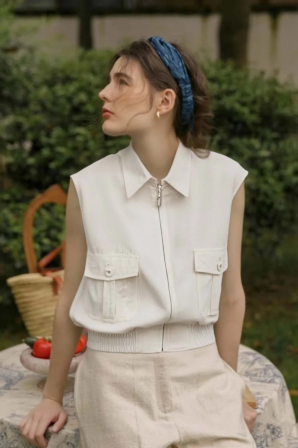 VIMLY Women's Commuter Vest Coat 2025 Summer Simple Fashion Sleeveless Zipper Lapel Neck Vest Coat Female Casual Short Waistcoat