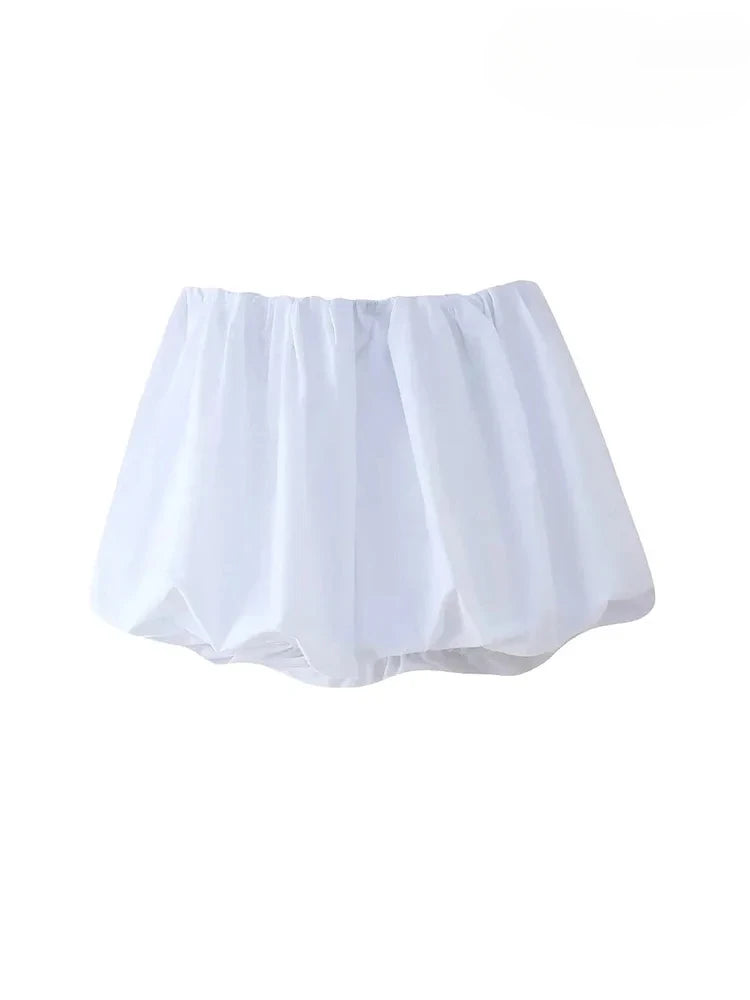 Mooyufon Women's Balloon Mini Skirt, Mid Elastic Waist, Voluminous Hem, Female Skirts, Fashion