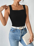 Solid Square Neck Tank Top, Casual Summer Sleeveless Top, Women's Clothing