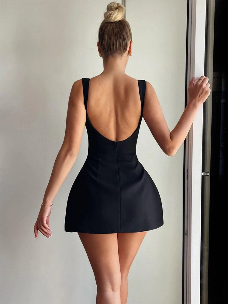 Trendix Slim Sleeveless Tank Dress Female 2024 Autumn Trendy High Waist Backless Mini Dresses Street Casual Vacation Party Dress