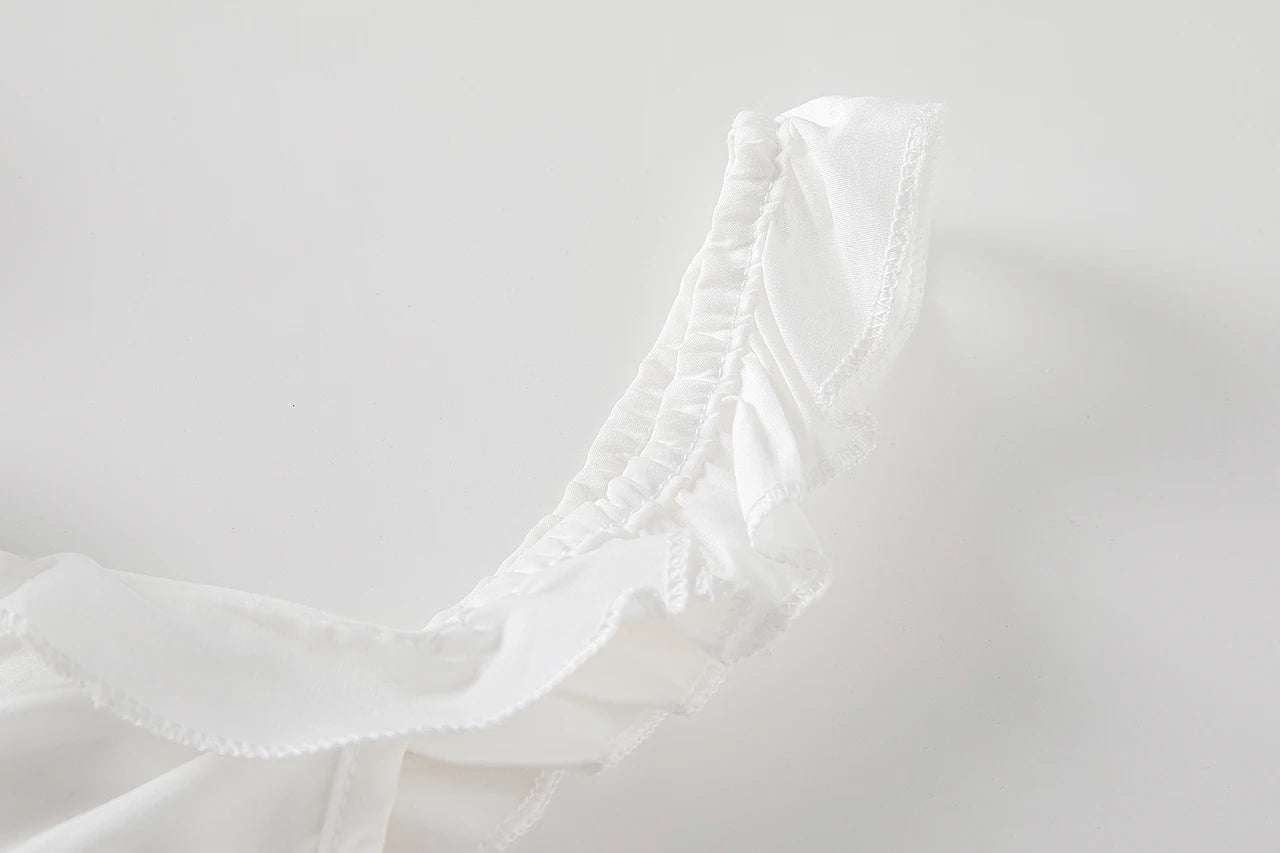 2024 New White Lace Tied Square Neck Summer T-shirts Chic Elegant Short Sleeve Tee Cotton Y2K Street Casual Bow Tie-up Top Women